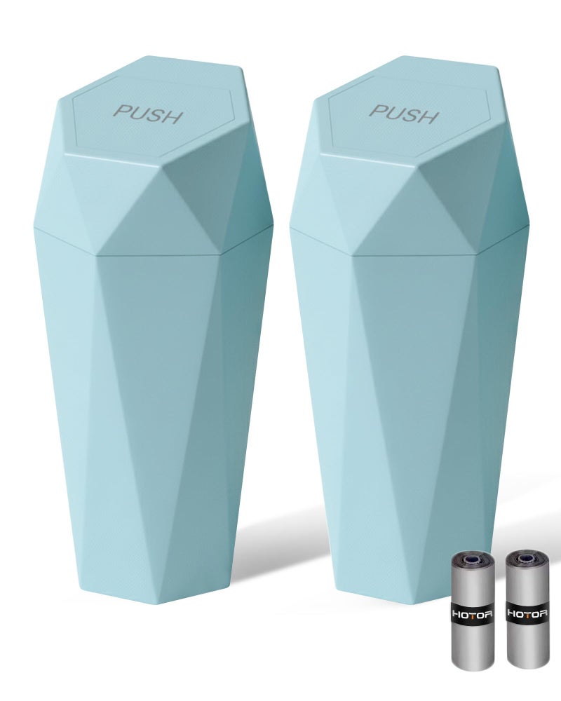 HOTOR Car Trash Can with Lid - 2 Pack, Car Accessories for Interior, Leakproof Vehicle Garbage Can with 30 Attached Trash Bags, Multipurpose Organizers and Storage for Home, Office, Light Blue